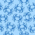 Crab - seamless doodle illustration. crab - sea animal hand-drawn on a blue background. ocean pattern. summer, catch
