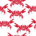 Crab silhouette seamless pattern, marine crustacean on a white background