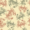 Crab sketch seamless pattern. Vector illustration.