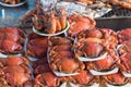 Crab steam in seafood market. Selective focus. Royalty Free Stock Photo