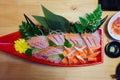 Crab stick and salmon sushi Royalty Free Stock Photo