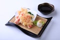 Crab stick Tempura, deep fried sliced squid in japanese dish Royalty Free Stock Photo
