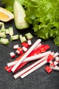 Crab sticks, artificial imitation. Surimi appetizer