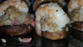 Crab stuffed mushrooms with shrimp on top
