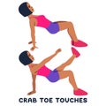 Crab toe touches. Sport exersice. Silhouettes of woman doing exercise. Workout, training