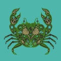 Crab vector, animal sea, crustacean design, illustration for children, floral pattern, sticker template, decoration on walls, art