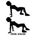 Crab walks. Sport exersice. Silhouettes of woman doing exercise. Workout, training