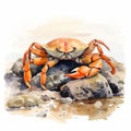 Crab Watercolour Painting On White Background