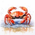 Crab Watercolour Painting On White Background