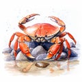 Crab Watercolour Painting On White Background