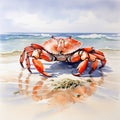 Crab Watercolour Painting On White Background