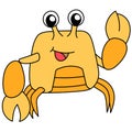 Crab with yellow claws doodle kawaii. doodle icon image Royalty Free Stock Photo