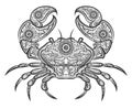 Crab zentangle icon. Vector hand drawn crab