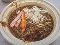 Crabmeat mee sua noodles in a dish