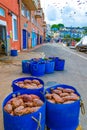 Crabs in blue bucket Paignton quayside United Kingdom Royalty Free Stock Photo