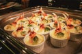 Crabs and broccoli Baked cheese is prepared in large numbers to keep up with the number of guests of the hotel to eat breakfast.