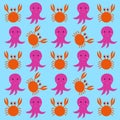Crabs with Octopuses Kids Illustrated Background, Pattern, Texture