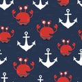 Crabs and sea anchors, seamless pattern