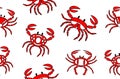 Red outlined colored crabs seamless textile pattern on white in different poses Royalty Free Stock Photo