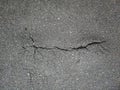 A crack on the asphalt surface of the road. View from above Royalty Free Stock Photo