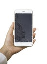 Crack Display Smartphone Screen Holding on Hand Royalty Free Stock Photo