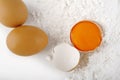 Crack egg on flour Royalty Free Stock Photo