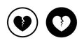 Crack heart, break love icon vector in black circle