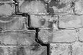 Crack on old brick broken wall texture damaged background Royalty Free Stock Photo