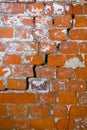 A crack in an old shabby brick wall of a monastery close up Royalty Free Stock Photo