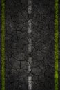 Crack road texture with two stripes. Royalty Free Stock Photo