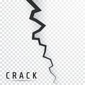 Crack in surface. Rift in earth. Realistic fracture in wall. Vector illustration Royalty Free Stock Photo