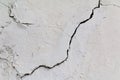 Crack. Texture of old painted white plaster. Cracked wall.