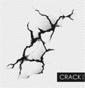 crack on the wall with broken pieces