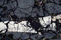 crack white line road on asphalt floor in parking Royalty Free Stock Photo