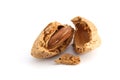 Cracked almond in a shell Royalty Free Stock Photo
