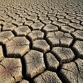 Cracked, arid earth forms a tessellated pattern of polygonal shapes. The dried mud Royalty Free Stock Photo