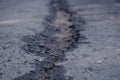 cracked asphalt after earthquake long Royalty Free Stock Photo