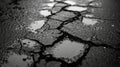 Cracked asphalt surface with water puddles after rain Royalty Free Stock Photo