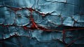 A cracked blue surface with red streaks