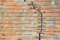 Cracked brick wall with with a metal seam - concept image Royalty Free Stock Photo