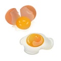 Cracked, Broken Egg and Fried Egg Realistic Vector Illustration Isolated On White Background Icons Royalty Free Stock Photo