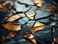 cracked and broken glass with gold and black pieces Royalty Free Stock Photo