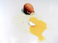 Cracked Brown Egg with Yolk and Shell Splattered. Royalty Free Stock Photo