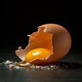 Cracked chicken egg on dark background. Royalty Free Stock Photo