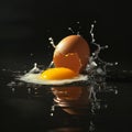 Cracked chicken egg on dark moist background. Royalty Free Stock Photo