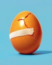 Cracked Chicken egg patched with band aid. Generative Ai Royalty Free Stock Photo