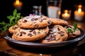 Cracked chocolate chip cookie, beautiful gastronomy, food photography. Generation AI Royalty Free Stock Photo