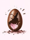Cracked Chocolate Easter Egg A large chocolate Easter egg cracked open revealing a pink interior with chocolate pieces Royalty Free Stock Photo
