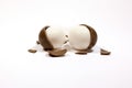 Cracked chocolate egg broken with pieces isolated on white background Royalty Free Stock Photo