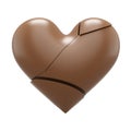 Cracked chocolate heart. Broken milk chocolate heart on a white background. 3d rendering Royalty Free Stock Photo